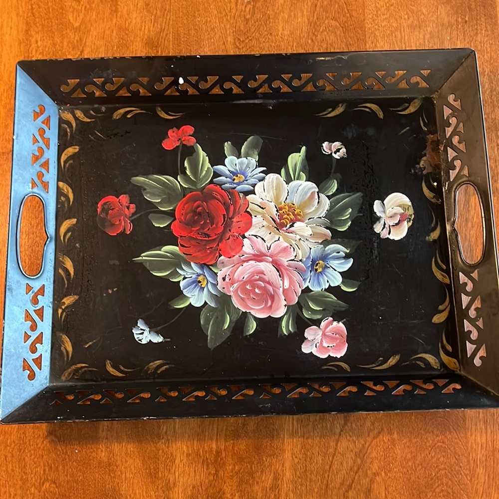 Vintage Pierced Tole Tray with Original Paint
